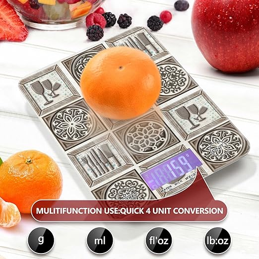 Food Scale Kitchen Digital Scale Food Ounces and Grams Dieting Baking Cooking Waterproof Glass Panels LCD Display,4 Units Scale Tare Function Kitchen