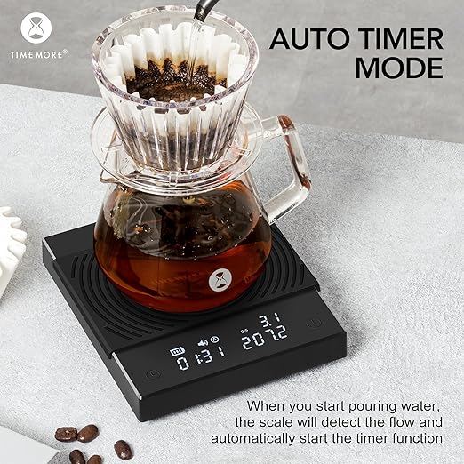 TIMEMORE Coffee Scale with Timer, Digital Scale Grams and Oz - 2kg/70oz, Pour Over Drip Espresso Scale with Auto Timer Function & Flow Rate, Basic 2.0, Black