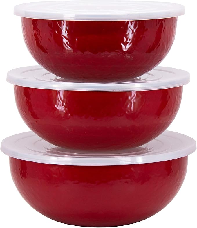 Golden Rabbit Enamelware - Set of 3 - Mixing Bowls (Solid Red)