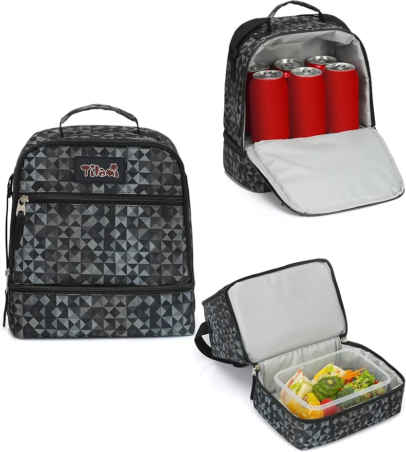 Tilami Lunch Bags Insulated Adjustable Strap Zipper, Water-Resistant Cooler Bags, Bento Bags for Kids Toddlers (Grey)