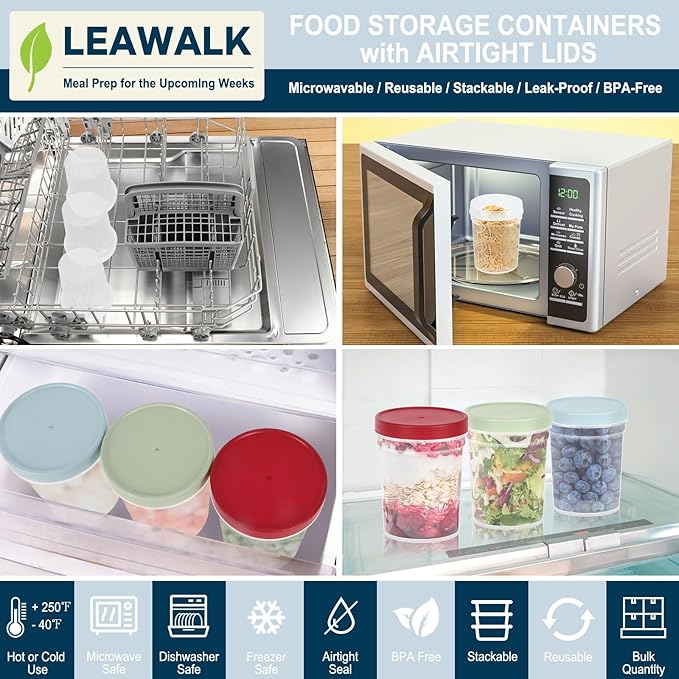 32oz Twist Top Deli Containers, Plastic Soup Container With Lids, Freezer Food Storage BPA Free, Leak Proof, Stackable, Microwave Dishwasher Safe-3Pack
