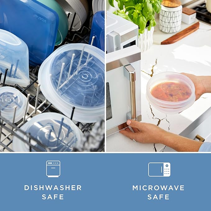 Stasher Premium Reusable Silicone Stretch Lids Variety 4-Pack, Clear, 9”, 6.5”, 4.5”, 2.5”, Airtight Seal, Food Container Covers, BPA Free, Leak-free, Dishwasher Safe, Microwave Safe, Eco-Friendly