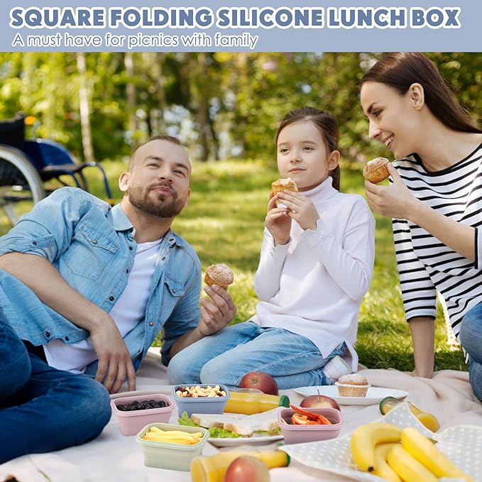 Mifoci 6 Pcs Silicone Food Containers 11.8 oz Collapsible Storage Containers with Airtight Lids Stacking Meal Prep Lunch Leftover Food fruits Storage Foldable Box for Freezer Microwave Dishwasher Safe