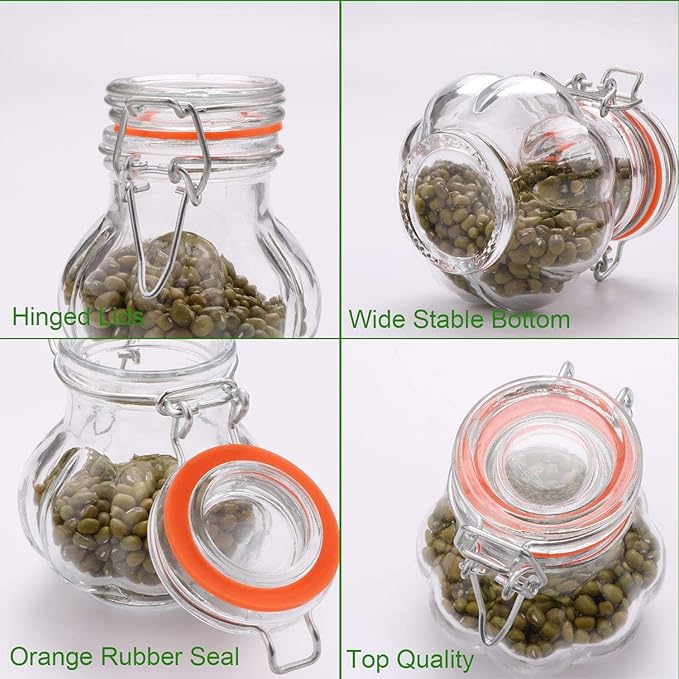 Glass Spice Jars,Encheng Glass Jars With Airtight Lids 4 oz,Small Jars With LeakProof Rubber Gasket,Mason Jars With Hinged Lids For Kitchen,Mini Storage Containers With Twine and Tags Labeling 30 Pack