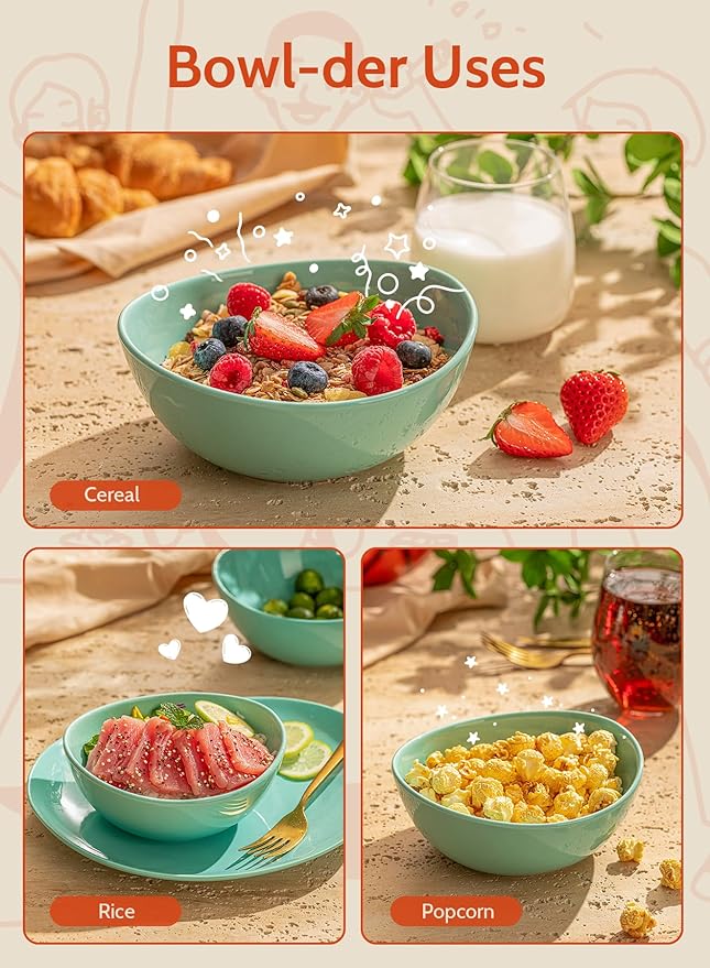 Sweese 6 Inch Porcelain 18 oz Bowls Set of 6, for Soup | Cereal | Fruits | Rice - Microwave, Dishwasher, and Oven Safe - Cool Assorted Color