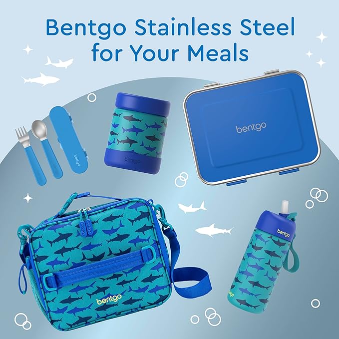 Bentgo Kids Stainless Steel Leak-Resistant Lunch Box - 3-Compartments with Bonus Silicone Container, Durable, Eco-Friendly, Dishwasher Safe, BPA-Free, Ideal for School, Ages 3+ (Blue)
