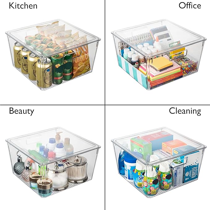 CLEARSPACE Plastic Storage Bins with Lids XL – Perfect Kitchen Organization or Pantry Storage – Fridge Organizer, Pantry Organization and Storage Bins, Cabinet Organizers