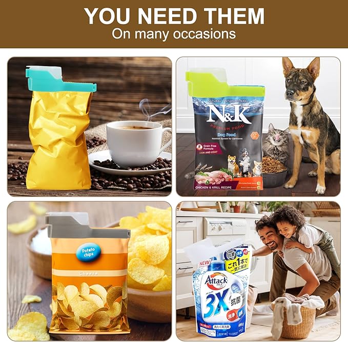 Bag Clips for Food Storage Sealing Clips with Pour Spouts Food Sealing Plastic Great for All Food or Cat/Dog Food Storage and Organization(6 Pack)