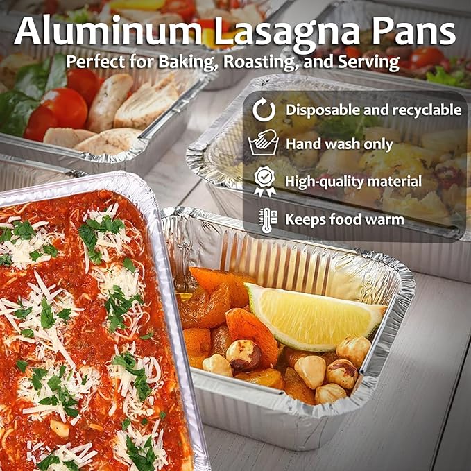 INFINITY EL 12.5" X 10" X 1.5" Heavy-Duty Eco-Friendly Aluminum Lasagna Pans (Half-Shallow/25 Pack) - Disposable Aluminum Serving Tray - Catering Pans, Baking, Roasting & Meal Prep - Foil Pan