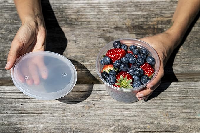 Deli Containers with Airtight Lids 50 Mix Sets (16oz- 25 Set, 32oz 25 Set) Perfect for Slime, Portion Control, Microwavable, Dishwasher, Freezer Safe, Leakproof, Stackable