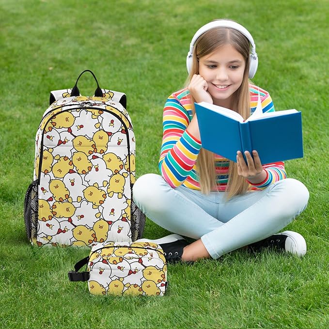 Farmhouse Chicken Rooster Kids Backpack for Girls Boys School Bookbag with Insulated Lunch Box for Elementary Primary Schooler Backpack Set