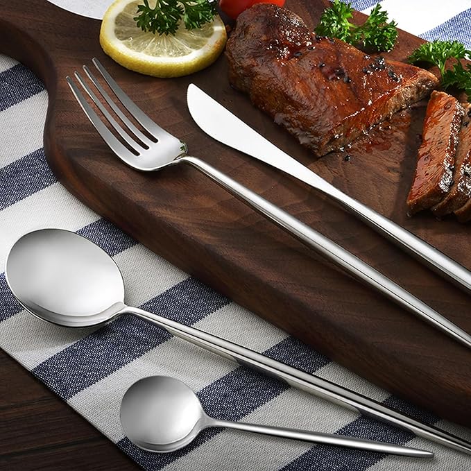 24 pcs Flatware Set, Silverware Set for 6, Knife Fork Spoon, Home Dinnerware Tableware Set for 6, Cutlery Set, Include Knives/Forks/Spoons