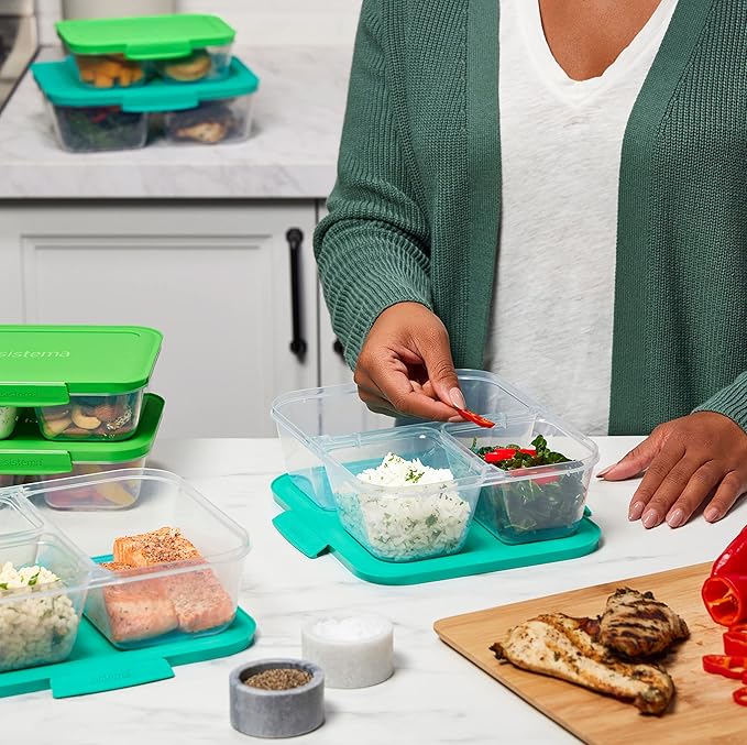 Sistema Nest It Meal Prep Food Storage Containers, 3 Compartments, 8 Cups, BPA-Free, 5-Pack
