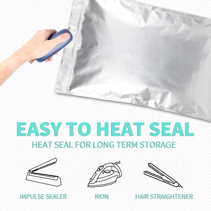 10PCS 5 Gallon Mylar Bags with 2500CC Oxygen Absorbers and Labels, Zipper Resealable Pouches Heat Sealable Bags for Long Term Food Storage