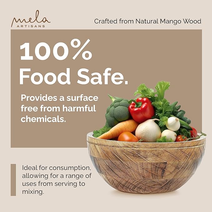 Mela Artisans 9'' Wooden Fruit Bowl, Regular Serving Bowl for Salads, Cereals, Snacks & Mixing | Decorative Bowls for Kitchen | Jai Valley Collection