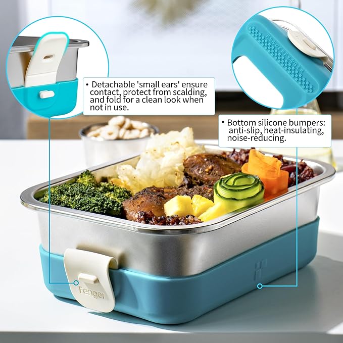 Stainless Steel Lunch Box with Silicone Sleeve/Metal Bento Box with 3 Compartments, Leak-Proof Lunch Container, Metal Food Storage for Travel, Work,Microwavable Dishwasher Safe-41Oz Extra Large