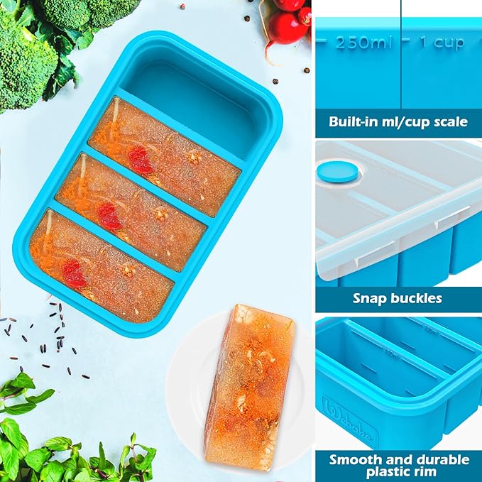 Webake Silicone Freezer Tray with Lid, Food Storage Container, 1 Cup Portion, Ice Cube Tray for Soup Sauce Meal Prep, BPA Free