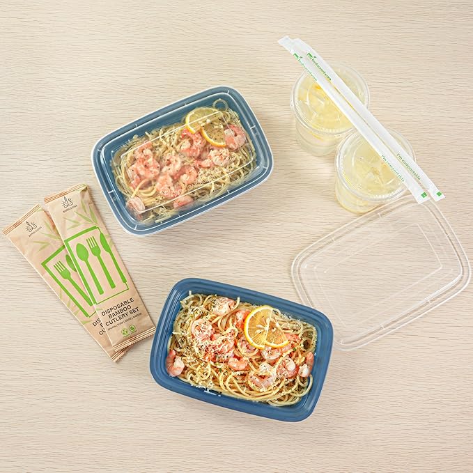 Restaurantware Asporto 28 Ounce Take Out Containers, 100 Food Containers With Lids - Microwavable, Disposable, Midnight Blue Plastic To Go Food Containers, No BPA, For Take Out And Delivery
