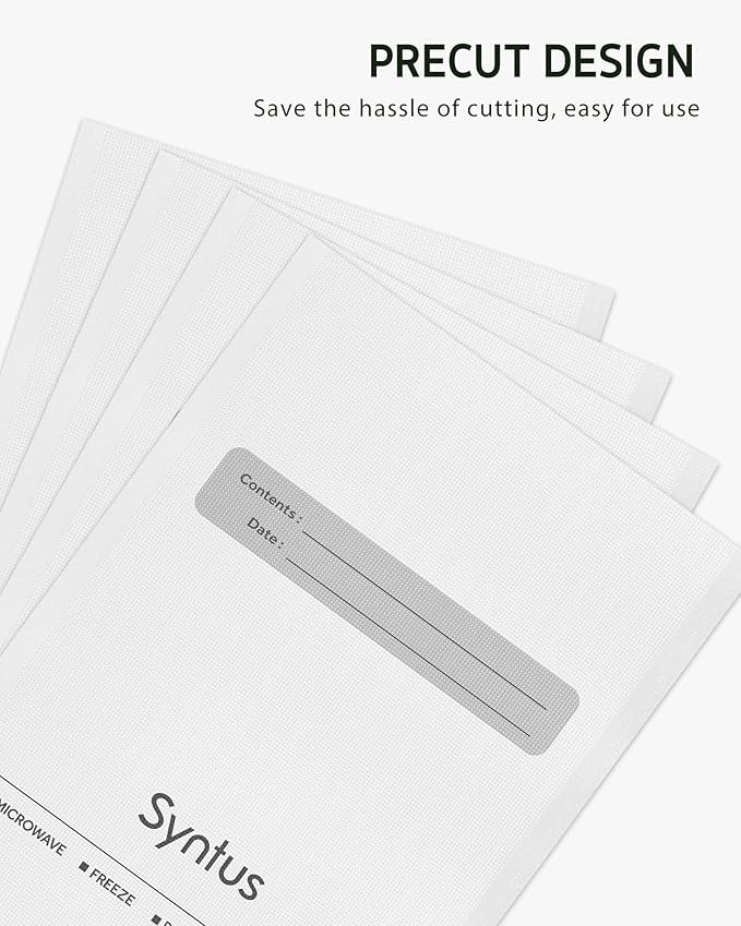 Syntus Vacuum Sealer Bags, 150 Count Gallon 11" x 16" and Quart 8" x 12" and Pint 6" x 10" Comercial Grade PreCut Seal Bag for Food, BPA Free Food Vac Bags for Storage, Meal Prep or Sous Vide