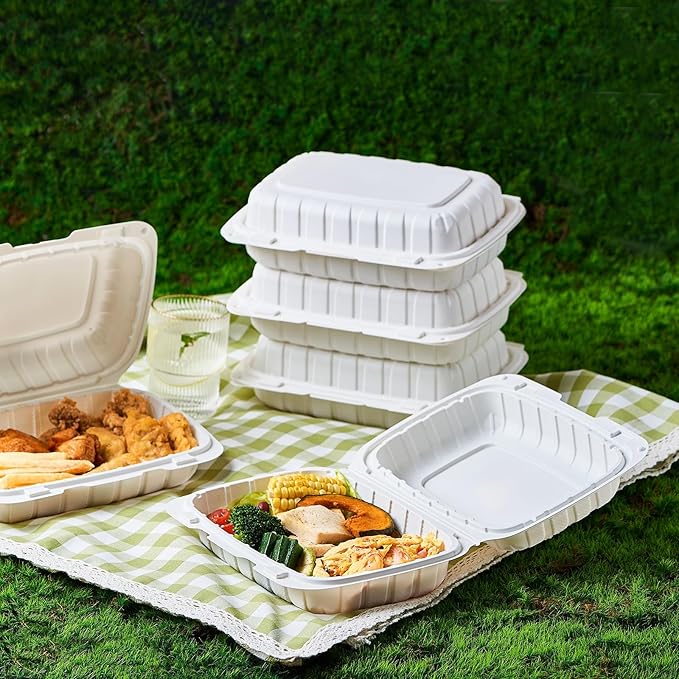 9X6 1-Compartment 50-Pack Plastic Clamshell Food To Go Box Containers Carryout For Sandwich Salad Heavy Duty Disposable Hinged With Secure Snap Lid (Formerly FULING)