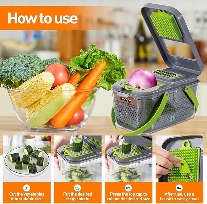 APSARAS USA Pro 18 in1 Veggie Chopper, Food Chopper with Container, Vegetable Cutter & Spiralizer for Onion Salad,Kitchen Gadgets Accessories,Home Essential Gadget&Kitchen,1.8L