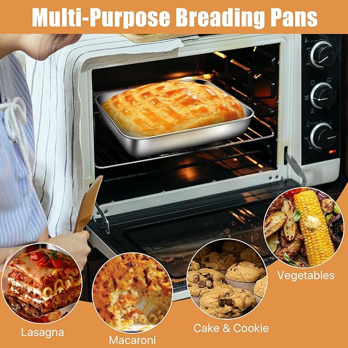 3 Set Stainless Steel Breading Trays Set with Lids, Dust Proof Breading Pans with Tong for Dredging Chicken Breasts,Marinating Meat, Food Prep Trays Oven & Dishwasher Safe