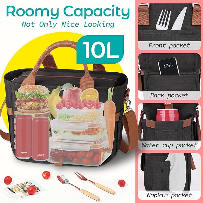 KIPBELIF Cute&Classy Roomy Insulated Lunch Bags for Women - Stylish & Functional Large Tote Adult Lunch Box for Working & Picnic