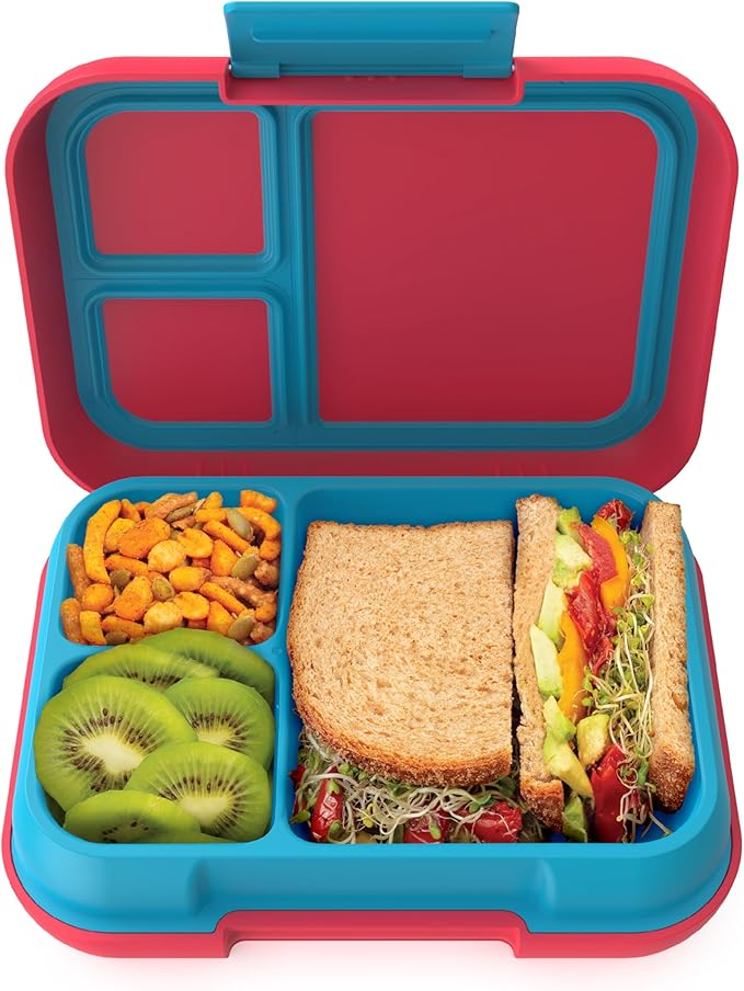 Bentgo Pop - Leak-Proof Lunch Box & Removable Divider for Ages 8+ & Teens - Lunch Container Holds 5 Cups of Food; 3-4 Compartments; Microwave/Dishwasher Safe; 2 Year Warranty (Flame Red/Turquoise)