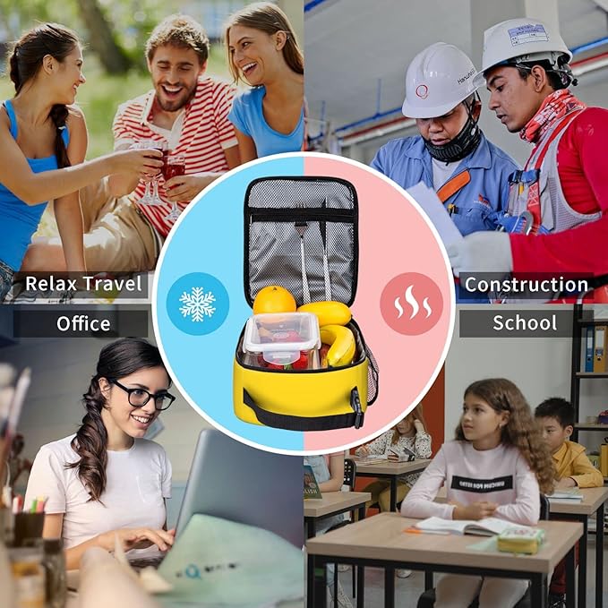Yellow Lunch Bag for Kids Girls Boys Women Washable Thremal Picnic Meal Box for School Office Insulated Cooler Reusable Portable