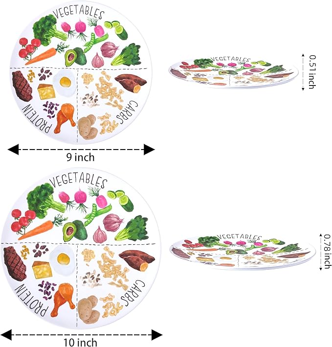 9" & 10" Portion Control Plate - Healthy Nutrition Plate for Adults and Teens, Melamine, Ideal for Weight Loss and Diabetes Management (2 Pack)