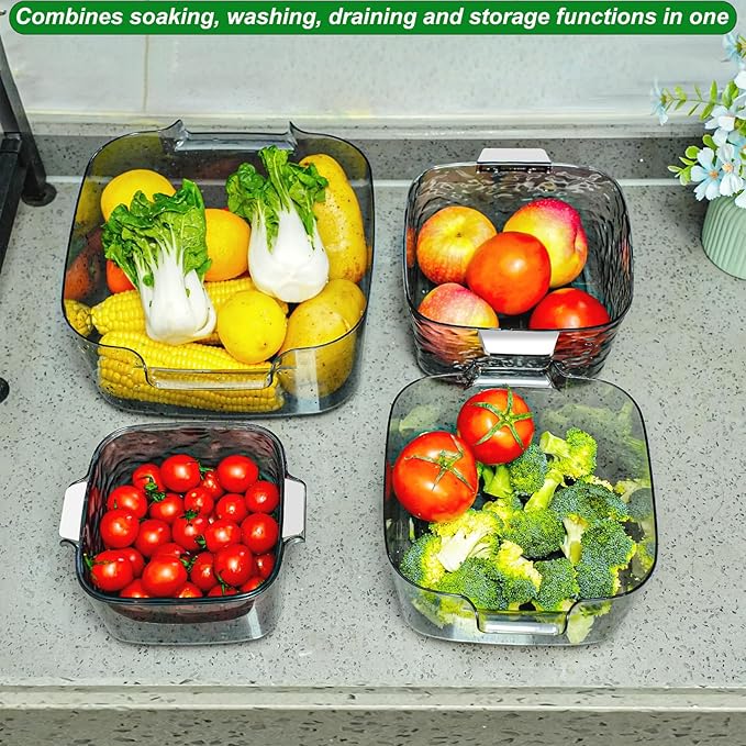 Taiuloo 6-Piece Colander Strainer Bowl Set, BPA-Free Plastic Fruit & Vegetable Washing Basket, Kitchen Colanders & Mixing Bowls for Pasta Berry Salad, 2/3.5/7QT