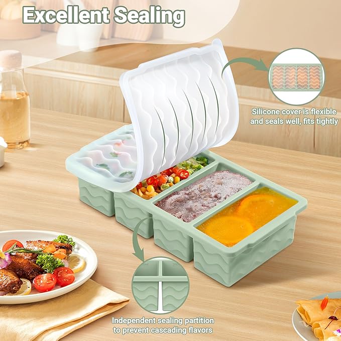 Silicone Freezer Tray for Soup with Lid – 1-Cup Soup Container Cube Style Ice Cube Trays for Freezer, Meal Prep & Food Storage, Freeze 250mL/125mL Portions – 2 Pack