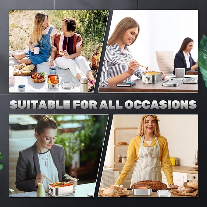Umigy 1 Pcs Stainless Steel Food Containers Metal Bento Lunch Box Stainless Steel Food Storage Containers, Lockable Clips to Leak Proof, Reusable Dishwasher Snack Boxes for Work, Picnic (850ml)
