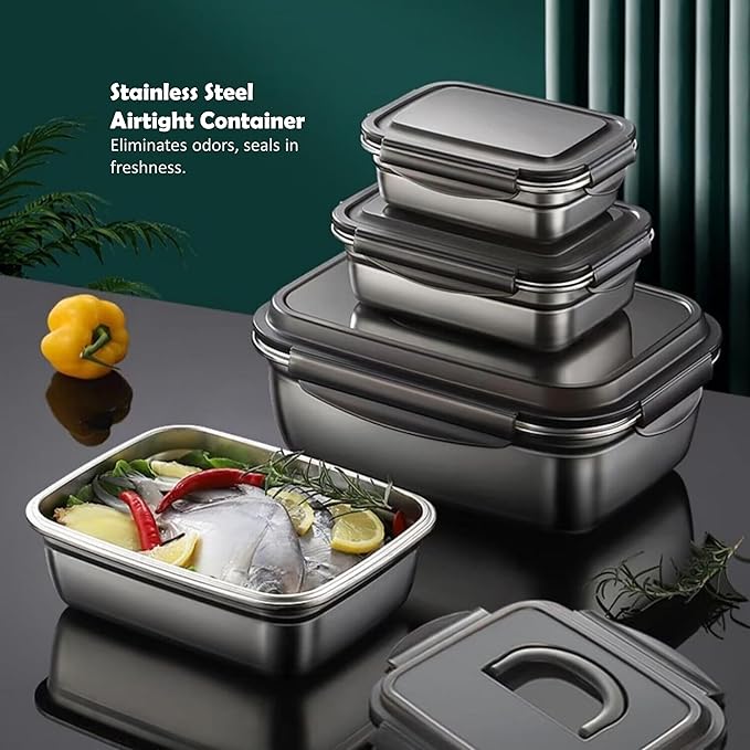 Stainless steel food storage containers leak proof & airtight lids for Kitchen,stainless steel bowl,meal prep lunch box,freezer and microwave safe (17/44/128 oz)