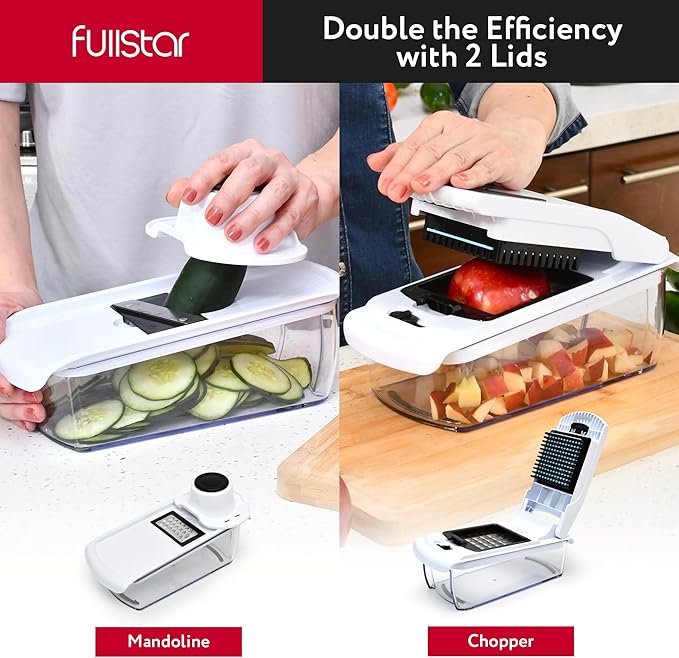 Fullstar Vegetable Chopper, Mandoline Slicer - Cheese Grater, Food Chopper with Container, Kitchen Gadgets, Home Essentials (All-in-1, White/Black)