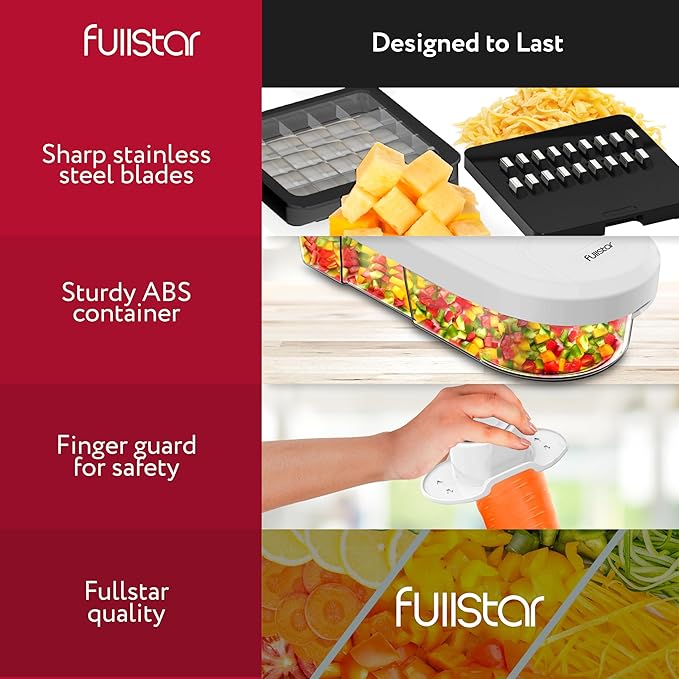 Fullstar Vegetable Chopper, Mandoline Slicer - Cheese Grater, Food Chopper with Container, Kitchen Gadgets, Home Essentials (6-in-1, Full White)