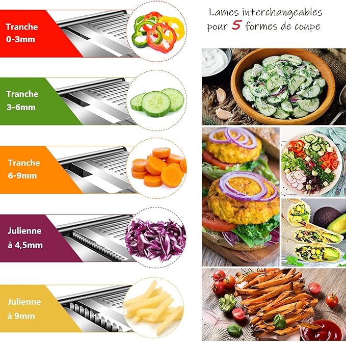 MASTERTOP Adjustable Mandoline Food Slicer,Vegetable Slicer Fruit Cutter,Stainless Steel Kitchen Mandolin,Julienne Slicers for Kitchen Onion Potato, Tomato, Carrot, Vegetable, and Fruit