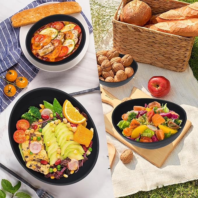 Salad Bowls Set of 6 with 3 Size,Unbreakable Wheat Straw Bowls for Kitchen,Fridge,Dishwasher and Microwave Safe Bowl for Salad,Cereal,Snack,Dessert. Black