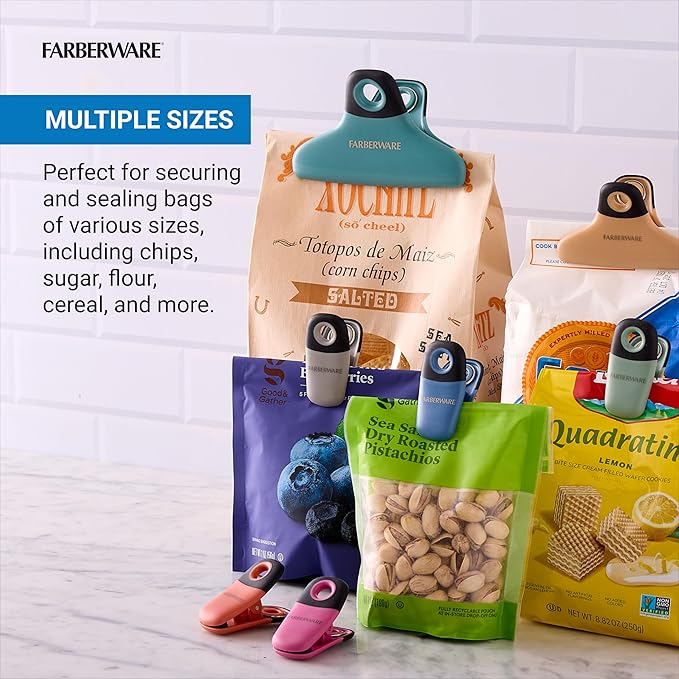 FARBERWARE Professional 7 Piece Bag Clip Set Durable, Versatile, and Stylish Desert Skies Colors