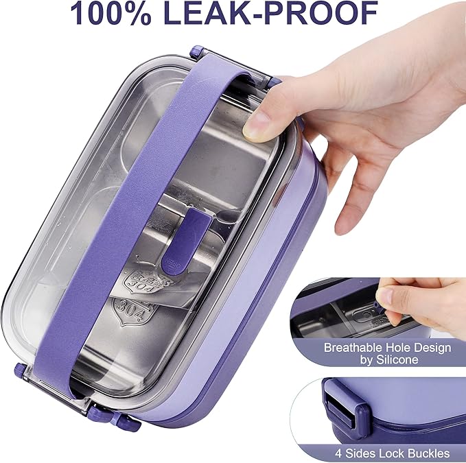 Stainless Steel Bento Box for Adults&Kids,Japanese Leakproof Lunch Box Divided Food Meal Storage Containers Set Stackable 2 Layer for Children School Picnic Blue