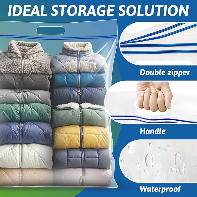 Extra Large 15 Gallon Storage Bags - 24” x 24” with Resealable Zip and Carry Handle, Ideal for Clothes, Pillows, Moving and Travel, Set of 15