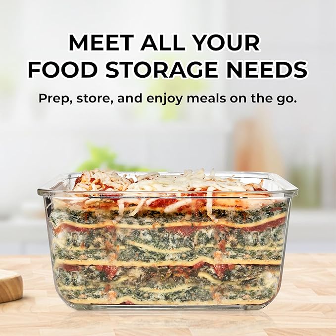 Razab 6 PC Square Glass Food Storage Containers with Airtight lids (74, 40 & 27 oz) Kitchen Glass Meal Prep Containers Set for Freezer Reusable Leftover Lunch Boxes, Oven, Microwave, Dishwasher Safe