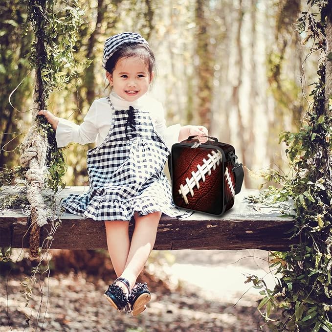 American Football Kids Lunch Box Football Sport Insulated Lunch Bag Tote for Girls Boys Cooler Freezable Meal Prep Bag with Shoulder Strap Waterproof Lunch Container for School Office Picnic