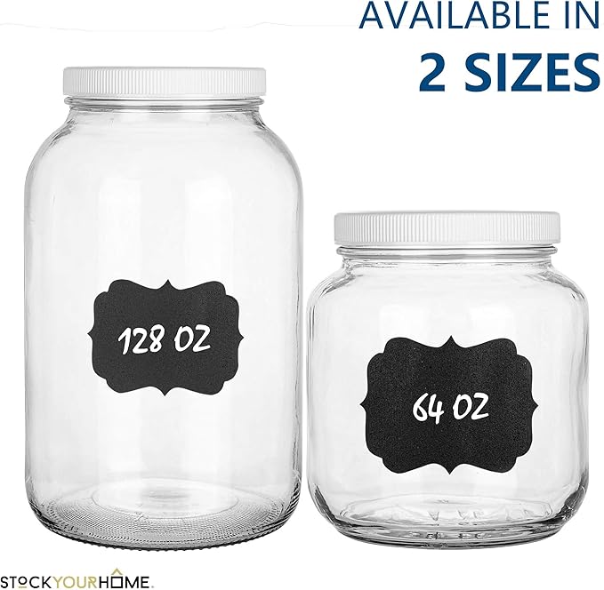Stock Your Home 64 Oz Glass Jar with Plastic Airtight Lid (4 Pack) - Half Gallon Mason Jar for pickling, fermentation, brewing, food storage