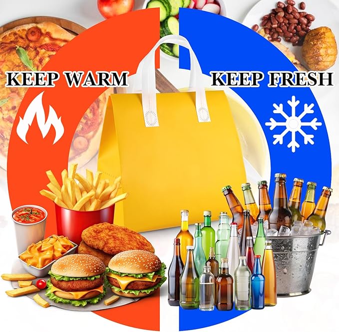 40pcs Insulated Take Away Bags,Thermal Insulation Food Bag for Coffee,Milky Tea,Take-away Dinner,Fresh Seafood,Cold or Warm Food drive for Restaurant,Retail Store or Picnic/BBQ (four colors)