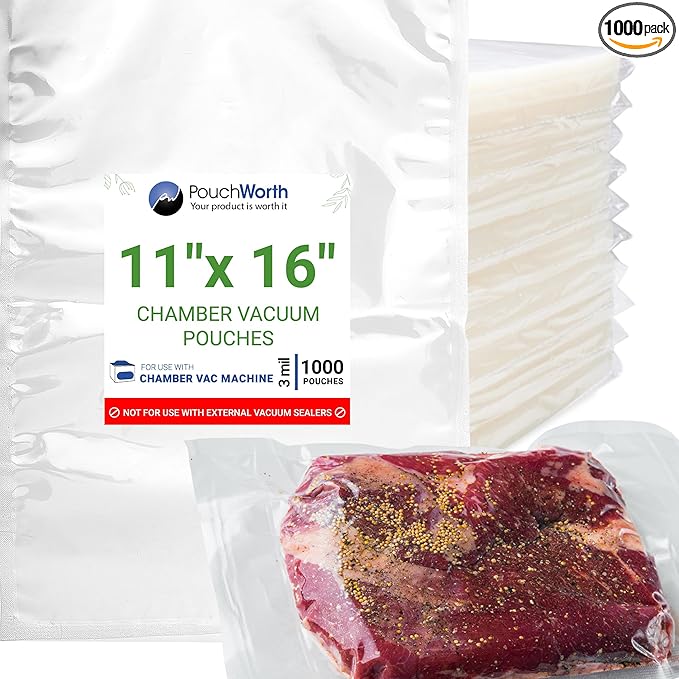 1,000 pcs Clear 11" x 16" Gallon, 3 mil Chamber Machine Pouches, Pre-Cut Chamber Vacuum Sealer Bags, Heavy Duty Seal Pouch, BPA-Free Chamber Sealer Bags with Tear Notch