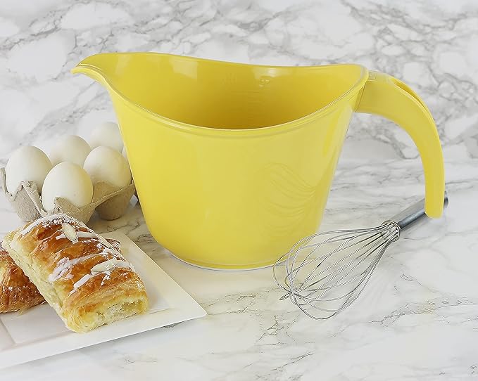 Reston Lloyd, Batter Bowl With Pour Spout, Non-Slip Base, Erogonomic Space Saving Detachable Handle, 2 QT Heavy Duty BPA-Free Microwave & Dishwasher Safe, Lemon, Yellow