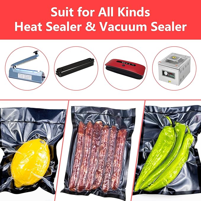 CANLENPK 6x8 Inch/15x20cm Vacuum Seal Bags Black Back and Clear Front,Food Storage Bag,Seal Meal Snack Fruit Nut,Boil Steam Heat Freeze,Commercial Grade Heavy Duty Sealable Bags (100PCS, Black Back)