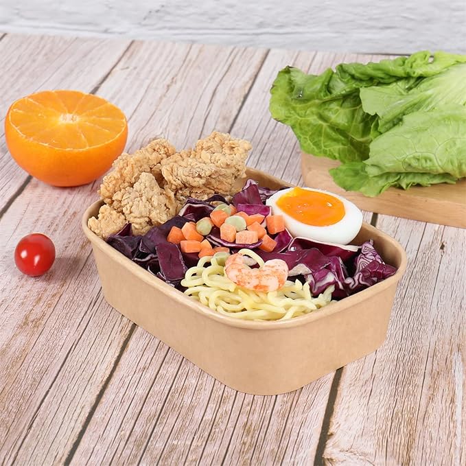 17 oz Disposable Kraft paper bowls with lids, Rectangle Food containers Soup Bowls Party Supplies Treat Bowls 50 Pack