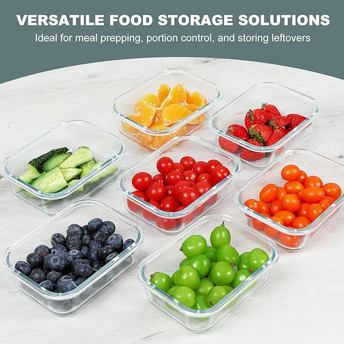 10 Packs 22 oz Glass Meal Prep Containers, Glass Food Storage Containers with Lids, Airtight Lunch Boxes BPA Free, Microwave and Freezer Safe, White